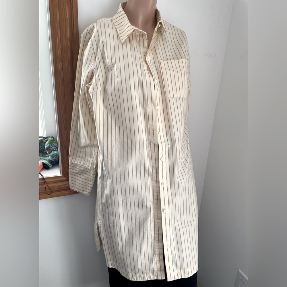 22” PTP button down shirt longline shirt dress striped